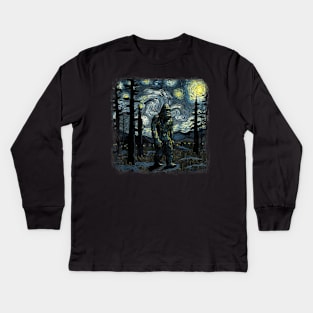 Bigfoot Starry Night Sasquatch Kids Long Sleeve T-Shirt